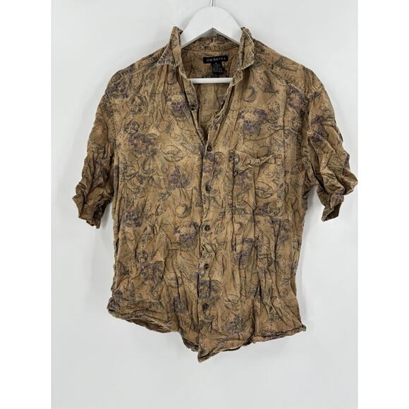 Claiborne Vintage Shirt Mens Medium Brown Grape Button Short Sleeves Linen Blend - Picture 1 of 16